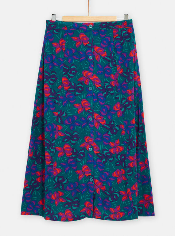 Green skirt with floral print for women TAMUMJUP1 / 24S993R1JUP714