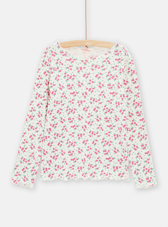Girl's pink floral T-shirt TAJOTEE1 / 24S901B4TML001