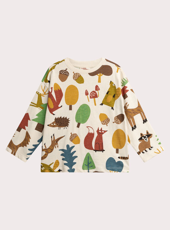 Ecru T-shirt printed with forest animals for boys  VOBATEE2 / 24W902Q1TMLA016