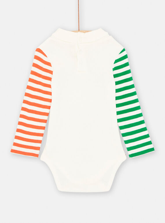 Baby boy dark ecru bodysuit with striped sleeves SUKHOBOD / 23WG10Q1BOD003