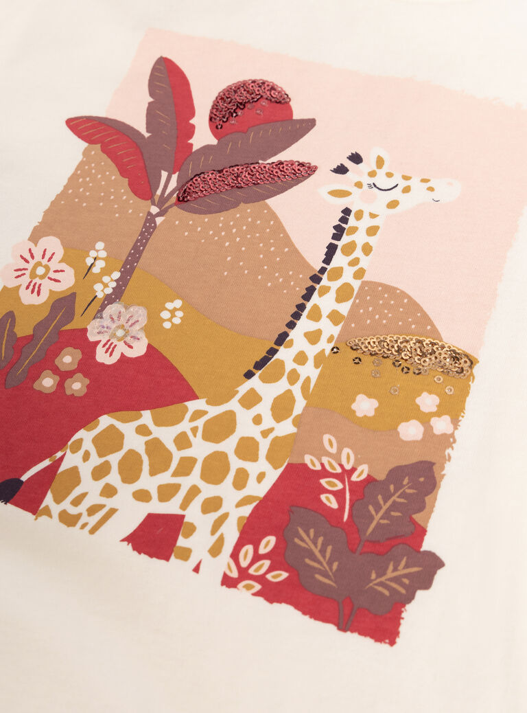 T-shirt ecru animation giraffe and sequins for girl  VABATEE2 / 24W901Q1TML003