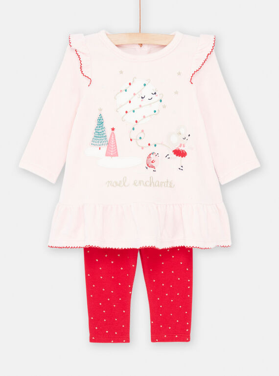 Pastel pink and red Christmas pyjamas for baby girl SEFIPYJNO / 23WH13T1PYJD326