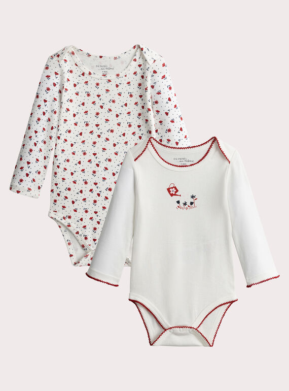 Set of 2 long-sleeved bodysuits with small flower print for baby girl  VEFIBODFLE / 24WH1382BDL001
