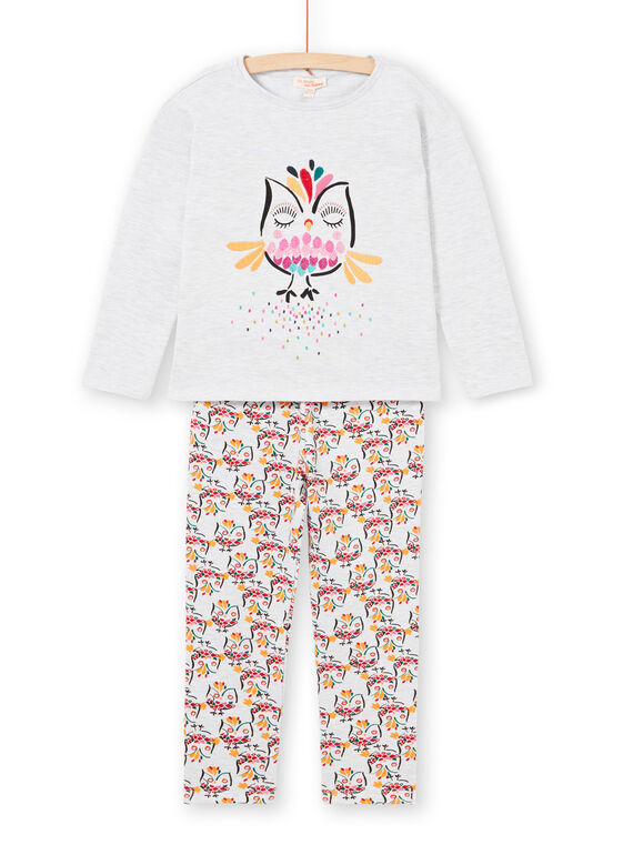 Pyjama T-shirt and pants in mottled gray and yellow child girl LEFAPYJOWL / 21SH1152PYJJ920