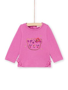 Baby girl pink leopard print long sleeve t-shirt with sequins MIPATEE2 / 21WG09H3TMLH705
