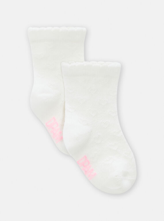 Ecru socks with raised heart print for baby girl TYIJOSOQ1 / 24SI0981SOQ001