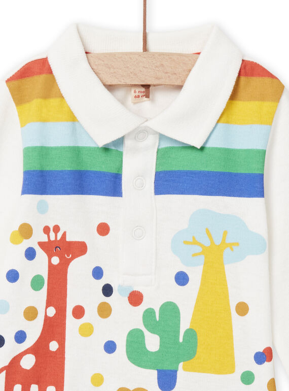 Baby boy ecru bodysuit with fancy print collar NULUBOD / 22SG10P1BOD001