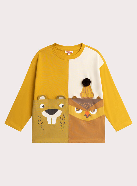 Yellow t-shirt animation owl and beaver for boys VOBATEE4 / 24W902Q4TML106