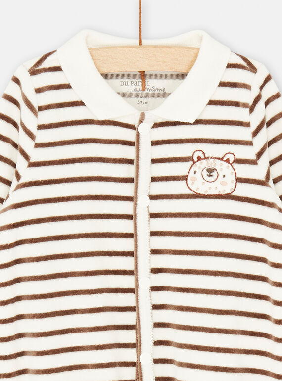 White and brown romper with stripe print SOU2GRE1 / 23WF0421GREA001