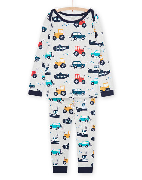 Gray pyjamas with tractors, cars, boats and submarine print REGOPYJAUTO / 23SH1253PYJJ922