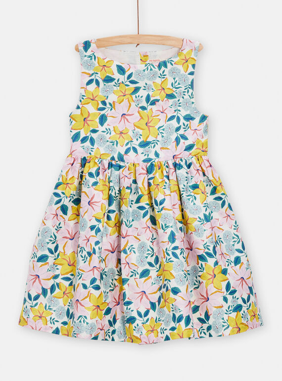 Girls blue and yellow dress with floral print TAPOROB1 / 24S901M4ROB001
