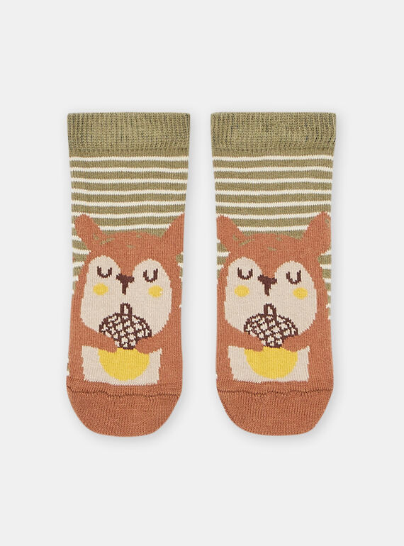 Baby boy olive socks with squirrel pattern SYUCOUCHO / 23WI10B3SOQ633