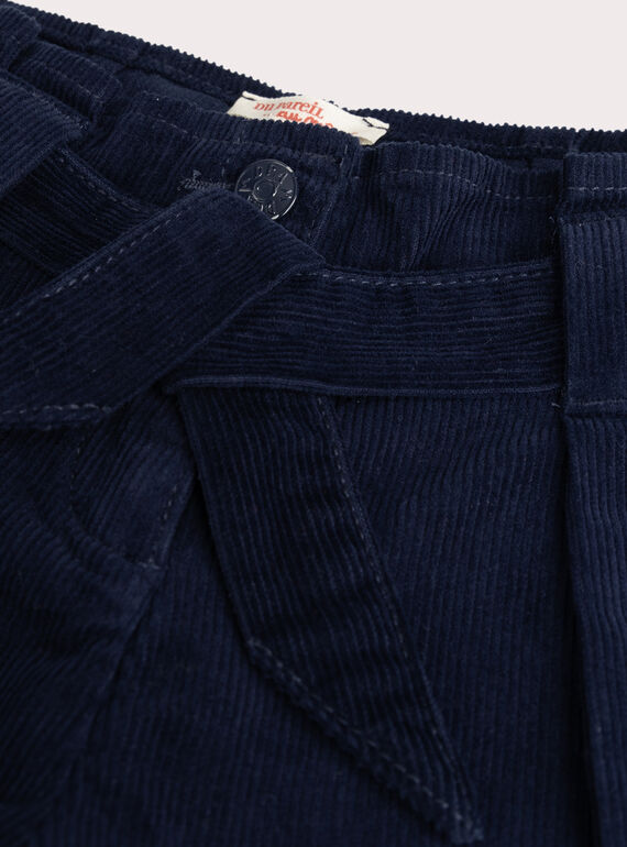 Navy corduroy short paper bag for girls  VAROSHORT / 24W901P1SHO070