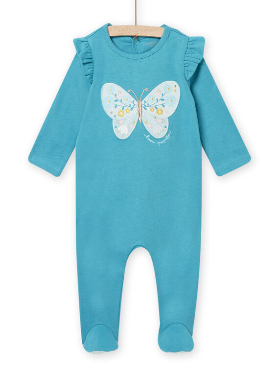 Turquoise romper with butterfly pattern baby girl NEFIGREPAP / 22SH13G6GREC216