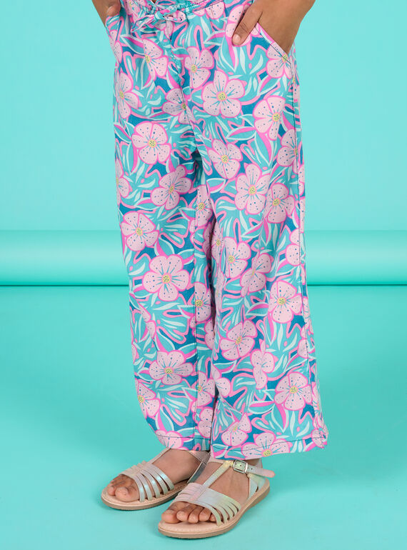 Child girl's petrol blue floral print pants NAFICPANT / 22S901U1PAN715