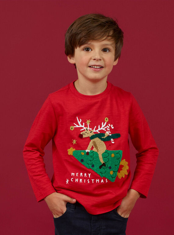 Red embroidered Christmas T-shirt child boy MONOTEE / 21W902Q1TMLF518