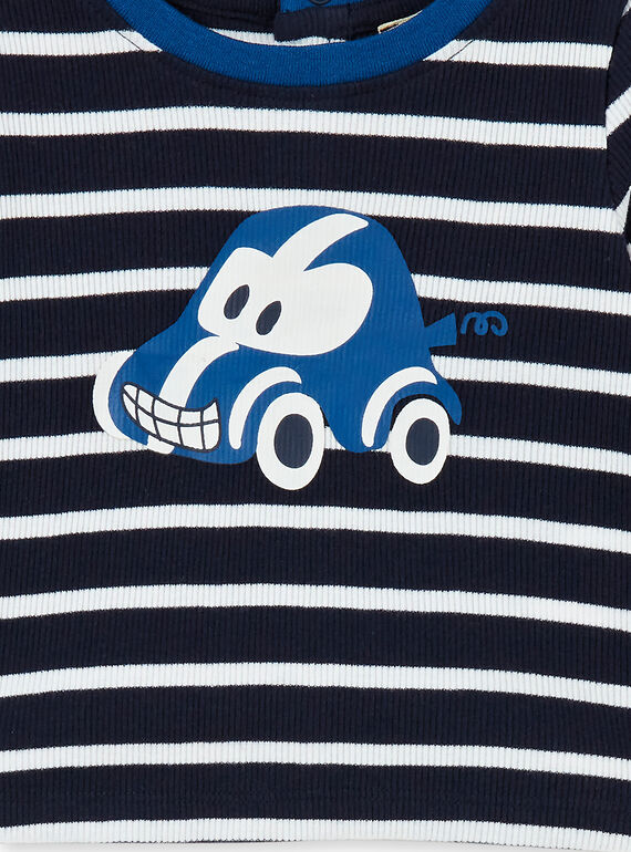Dark blue and white striped cotton t-shirt baby boy LUJOTEE4 / 21SG1032TML713