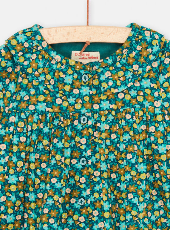 Baby girl's petrol blue dress with floral print SIDUROB1 / 23WG09P2ROB716