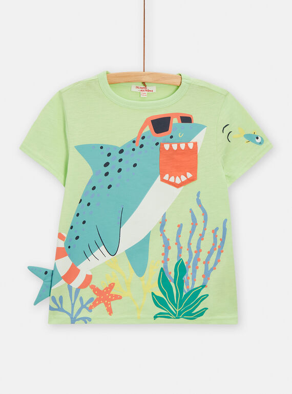 Green t-shirt with shark animation for boys TORYTI4 / 24S902U4TMC603