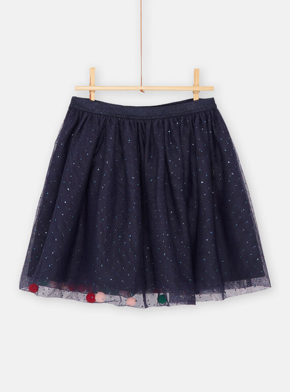 Navy blue skirt with sequined polka dot print for girls SAWAYJUP1 / 23W901S1JUP070