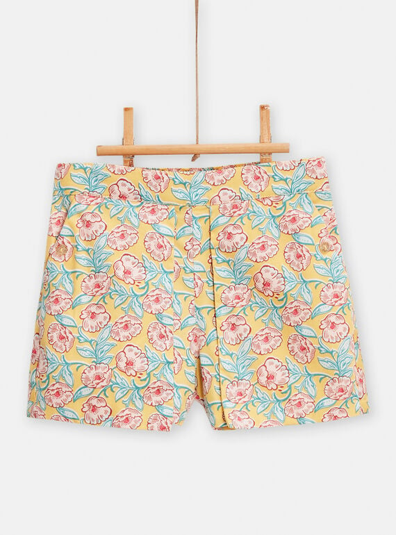 Girl's yellow flower print shorts TAJASHORT / 24S90111SHO104