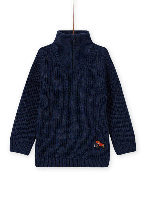 Boy's blue high neck sweater with tractor embroidery MOCOPUL / 21W902L1PUL219