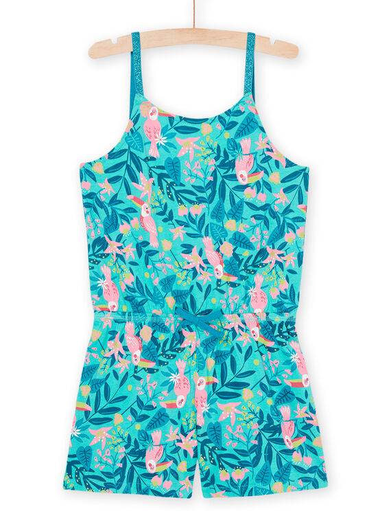 Light turquoise jumpsuit with tropical print RAPLACOMB2 / 23S901P1SACC216