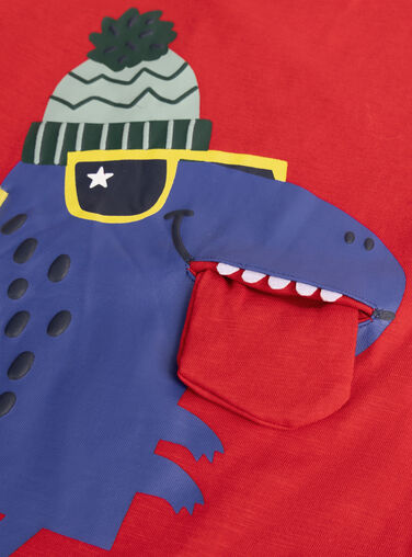 Bright red dinosaur animation T-shirt for boys  VOROTEE2 / 24W902P2TMLF503