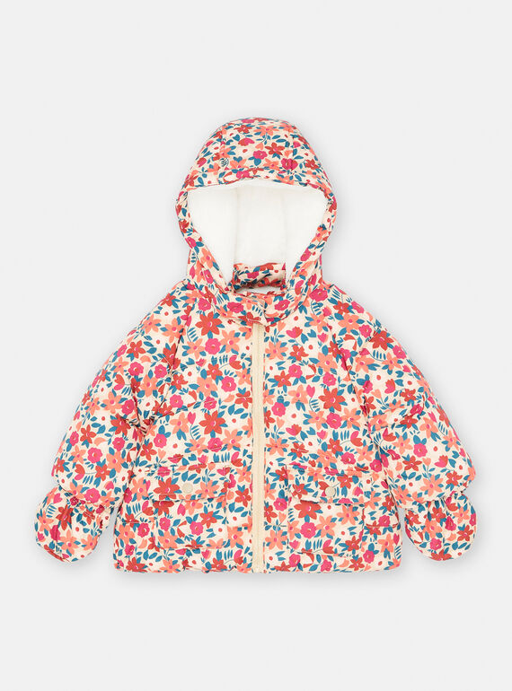 Baby girl beige floral print down jacket SIFLODOU / 23WG09D3D3E806