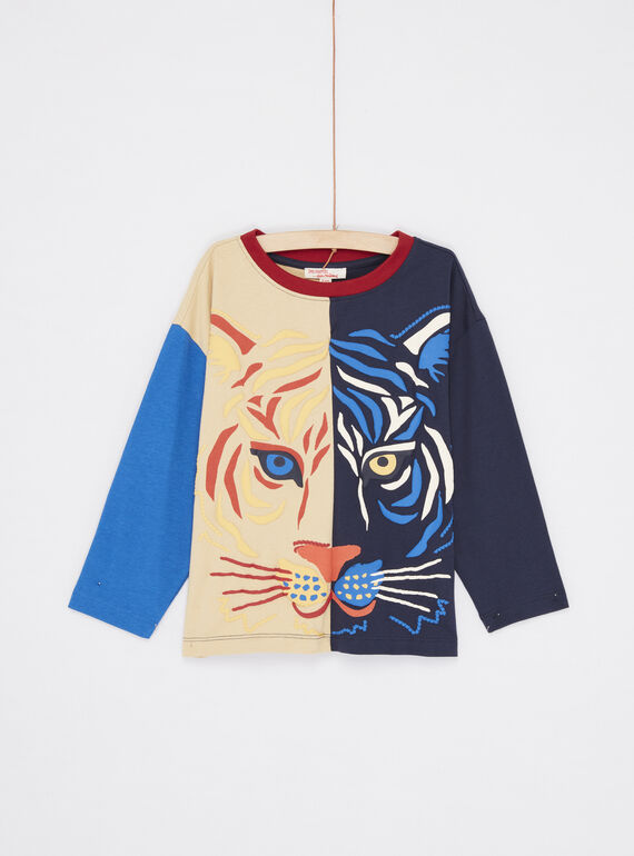 Boy's multicolored tiger head colorblock T-shirt SOFORTEE3 / 23W902K1TMLA002
