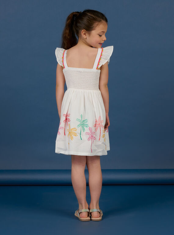 Child girl's palm print dress in ecru NAWAROB3 / 22S901V1ROB001