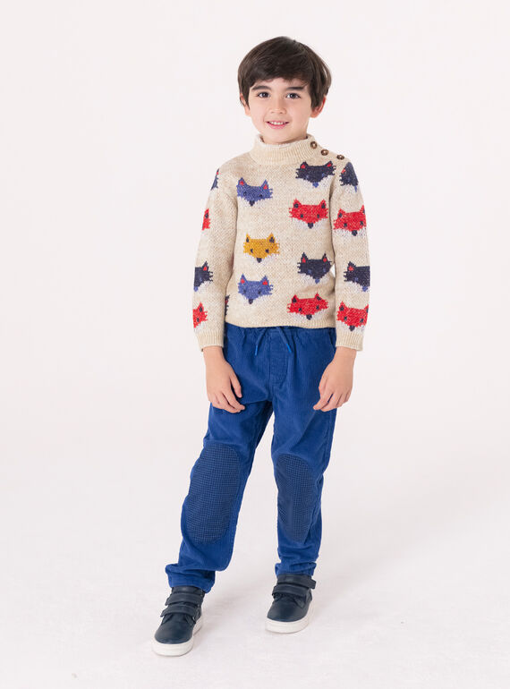 Ecru sweater in fox print jacquard for boys  VOROPUL / 24W902P1PUL008