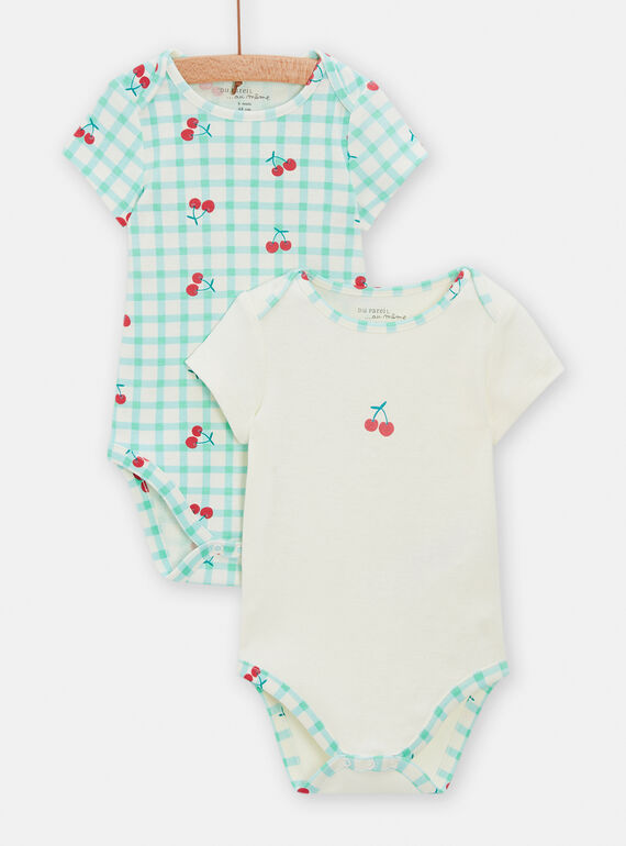 2 long-sleeved white and turquoise bodysuits for baby girls TEFIBODCER / 24SH1366BDL001