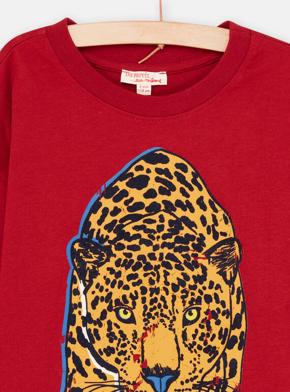 Boy's garnet t-shirt with panther motif SOFORTEE2 / 23W902K4TML511