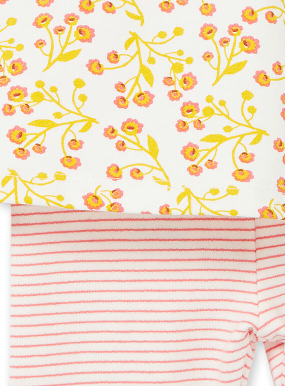 White and yellow dress set with floral print and white and red leggings with baby girl stripes LINAUENS1 / 21SG09L2ENS001
