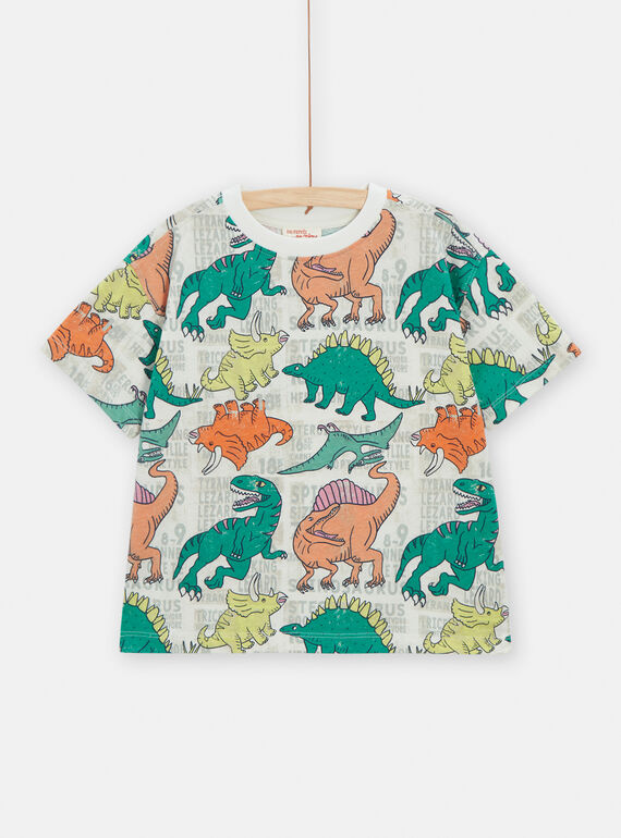 Ecru t-shirt with dinosaur print for boys TOCOTI4 / 24S902N3TMC002