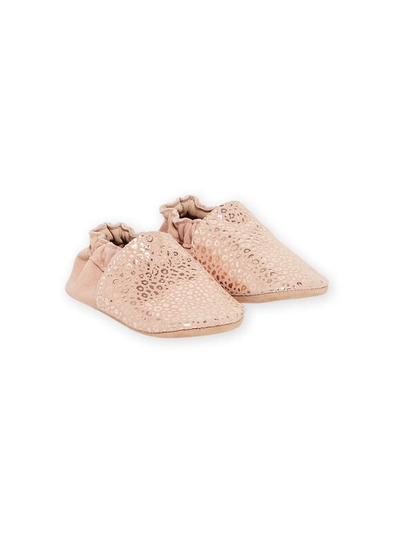 Soft pink leather slippers with leopard print baby girl MICHOPRINT / 21XK3724D3S030