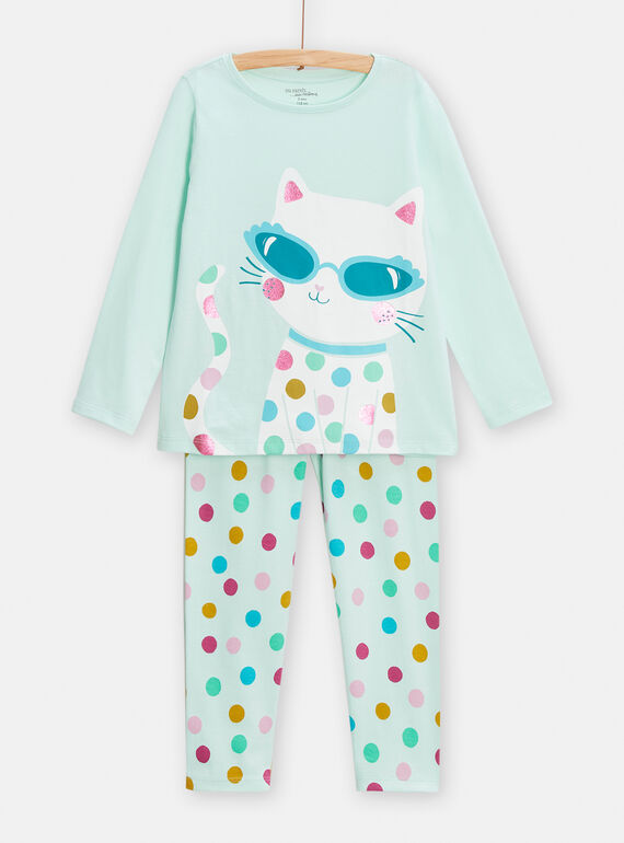 Blue cat animation pyjamas for girls TEFAPYJDOT / 24SH1143PYJ219