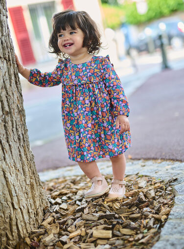 Navy blue and orange floral print dress Navy blue and orange floral print dress SILINROB1 / 23WG09H1ROBJ912