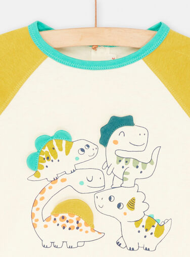 Baby boy's ivory and mustard T-shirt with dinosaur animations SUVERTEE1 / 23WG10J3TML005