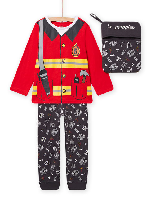 Child boy's pyjama set with fireman pattern T-shirt and pants and matching pouch NEGOPYJMAN4 / 22SH12F3PYG505