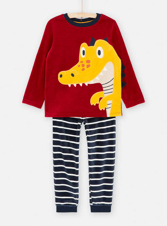 Blue and burgundy pyjamas with dinosaur motif, boy SEGOPYJDIN / 23WH1245PYJF508