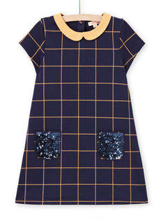 Girl's night blue short-sleeved dress with yellow checks MAJOROB1 / 21W90122ROBC205