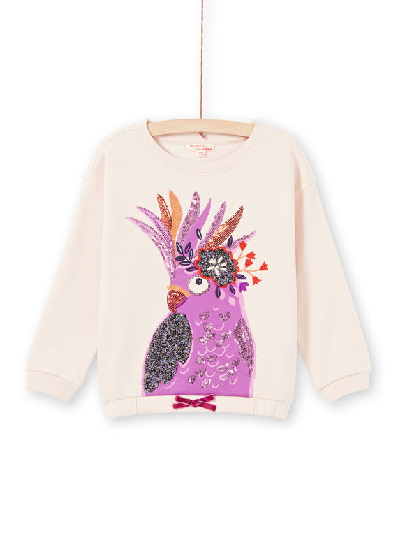 Girl's light pink long sleeve sweatshirt with parrot animation MAPASWEA / 21W901H1SWED319