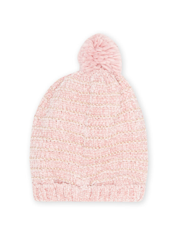 Child girl pink knitted hat with pompon MYAROSBON / 21WI0157BOND332