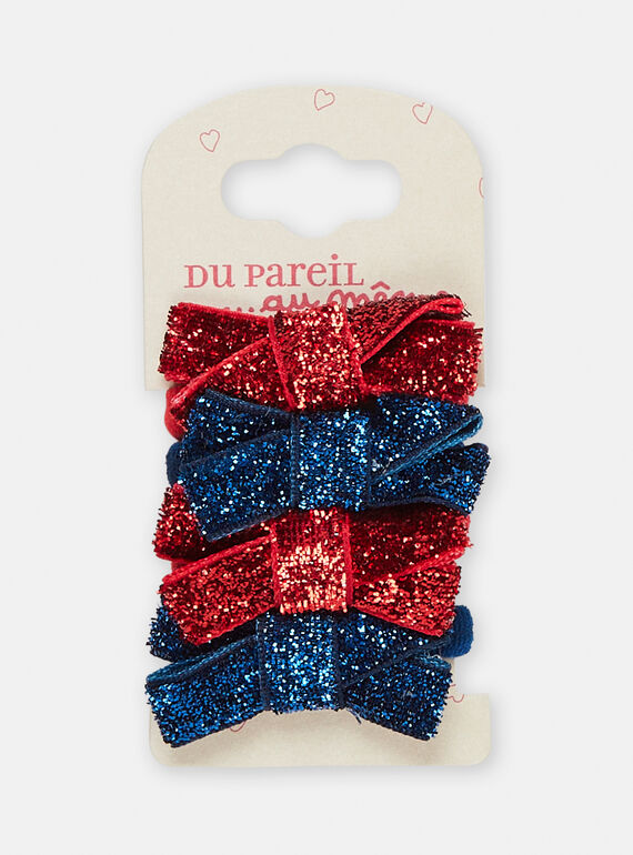 Set of 4 red and navy blue elastic bands with shiny bows for girls SYAJOELA13 / 23WI01S1ELA070