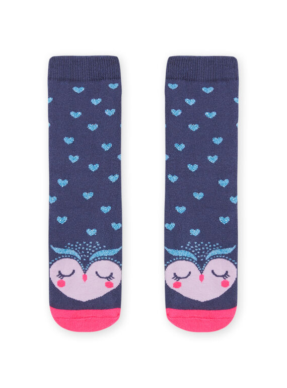 Girl blue curly socks with owl print MYAPLACHO / 21WI01O1SOQC202
