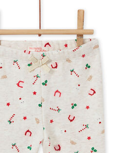 Baby girl beige fleece lined pants with Christmas print MINOPAN / 21WG09Q1PANA011