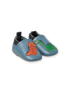 Blue leather slippers dinosaur pattern baby boy MUCHOSAUR / 21XK3822D3SC201
