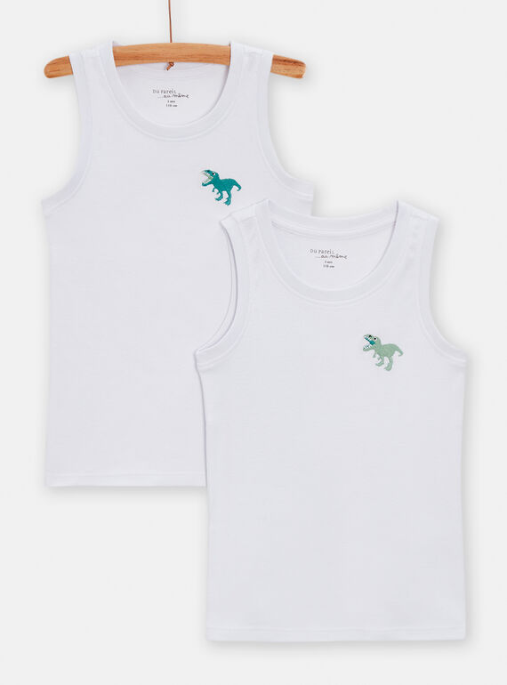 Set of 2 ecru embroidered dinosaur tank tops for boys TEGODELDIN / 24SH1261HLI000
